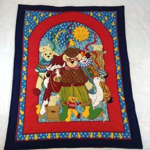 Vintage Quilted Baby Blanket Bears Cow Ducks Pigs Clown 33 1/2" x 41 1/2"
